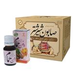 صابون شستشو ایران گیاه مدل شیرشتر  وزن 100 گرم به همراه با روغن بدن مدل 01 حجم 20 میلی لیتر