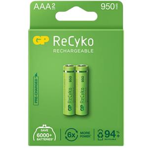 باتری نیم قلمی قابل شارژ جی پی مدل Rechargeable Recyko 950 بسته دو عددی