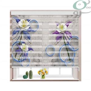 پرده زبرا تصویری گل بنفش و آبی t789