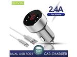 شارژر فندکی یواس‌بی با کابل لایتنینگ باوین BAVIN PC373 2.4A Digital Power Indicator Car Charger Dual USB Port 12W