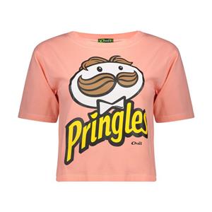 تی شرت زنانه آفر طرح Pringles کد 1117 رنگ صورتی 