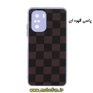 قاب گوشی Poco F3 - Mi 11i شیائومی طرح چرمی شطرنجی دور سیلیکونی محافظ لنز دار یاسی قهوه ای کد 131
