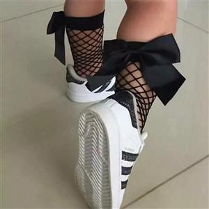 جوراب ساق بلند دخترانه مدل زنبوری پاپیون دار