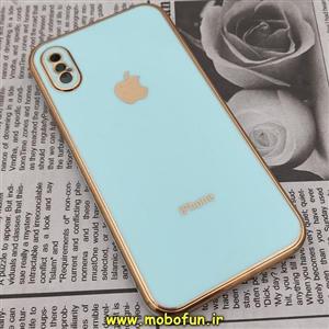 قاب گوشی iPhone X - iPhone XS آیفون طرح ژله ای مای کیس گلد لاین دور طلایی محافظ لنز دار سبزآبی کد 260