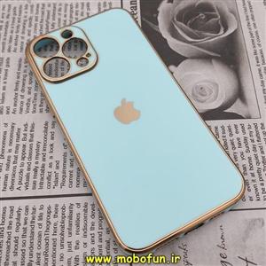 قاب گوشی iPhone 13 Pro Max آیفون طرح ژله ای مای کیس گلد لاین دور طلایی محافظ لنز دار سبزآبی کد 154