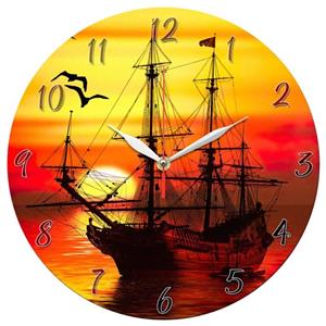 ساعت دیواری طرح کشتی بادبانی و غروب دریا کد 1249