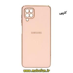 قاب گوشی Galaxy A22 4G - Galaxy M32 4G سامسونگ طرح ژله ای مای کیس گلد لاین دور طلایی محافظ لنز دار گلبهی کد 269 