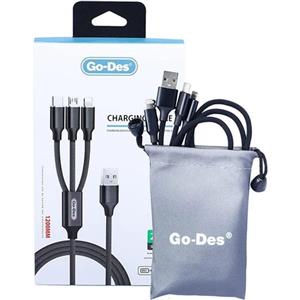 کابل تبدیل USB به MicroUSB/USB-C /لایتنینگ گو-دس مدل GD-UC531 طول 1.2 متر