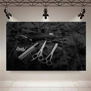 تابلو بوم طرح آرایشگاه مردانه مدل قیچی و ماشین ریش تراش کد AR2485