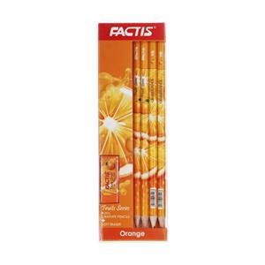 مداد فکتیس مدل Orange بسته 4 عددی به همراه پاک کن Factis Orange Pencil Pack of 4 With Eraser