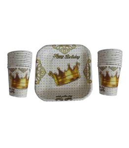 پیش دستی و لیوان یکبار مصرف کد001 طرح تاج مجموعه 40 عددی