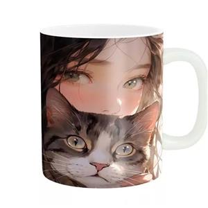 ماگ طرح دختر و گربه