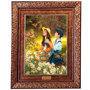 تابلو فرش ماشینی نقش نگار رضوی طرح دختر و پسر کد 879KP