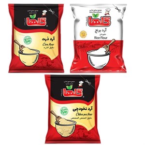 آرد نخودچی -150 گرم و آرد برنج -120 کرم و آرد ذرت -150 گرم مجموعه 3 عددی