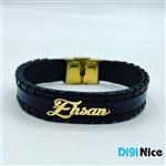 دستبند چرمی طرح Ehsan احسان با پلاک طلا 18 عیار کد DN-B0069