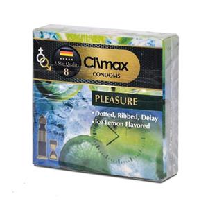 کاندوم خاردار و شیاردار لیمویی شماره 8 کلایمکس مدل Pleasure بسته 3 عددی