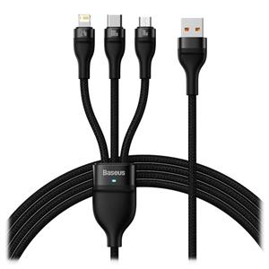 کابل تبدیل USB به USB-C / microUSB / لایتنینگ باسئوس مدل Flash Series Ⅱ 100W طول 1.2 متر