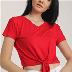 تی شرت یقه V قرمز زنانه گره دار Mdt6253