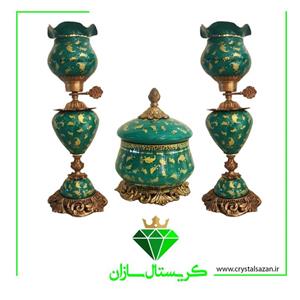 سه تیکه کریستال شمعدان و شکلات خوری کریستال سازان کد CS1003 