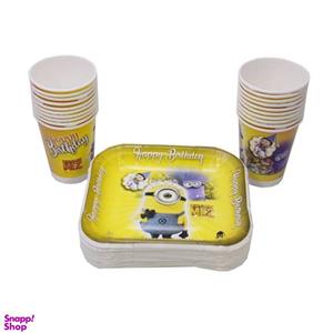 پیش دستی و لیوان یکبار مصرف ایرسا مدل Minion بسته 20 عددی