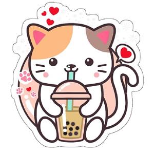 استیکر مدل Cat Boba Tea Bubble Tea Kawaii Anime