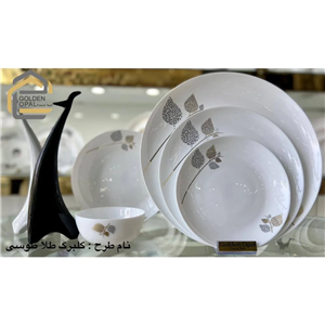 سرویس آرکوپال 26 پارچه دیوالی گلدن اپال طرح گلبرگ طلایی طوسی