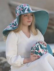 کلاه لبه بلند با مچبند هاوایی سبز با گل زنانه اندلس 10052  