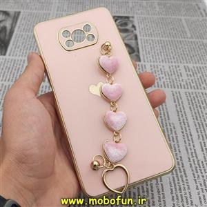 قاب گوشی Poco X3 NFC - Poco X3 Pro شیائومی طرح مای کیس گلد لاین لاکچری دستبندی زنجیری قلبی آویزدار محافظ لنز دار گلبهی کد 736