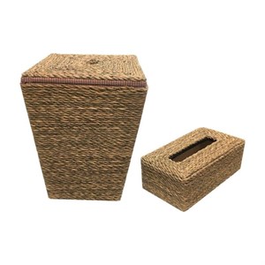 ست سطل و جعبه دستمال کاغذی حصیری مدل SH-NE05