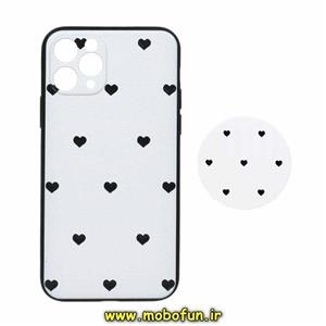 قاب گوشی iPhone 11 Pro آیفون فانتزی سوزنی برجسته طرح قلب کلاسیک سفید پاپ سوکت دار محافظ لنزدار کد 175