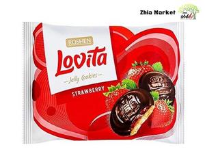 بیسکوییت لاویتا با لایه ژله توت فرنگی و روکش شکلاتی 420 گرم ROSHEN lovita jelly cookies strawberry 