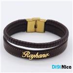 دستبند چرمی طرح Reyhane ریحانه با پلاک طلا 18 عیار کد DN-B0084