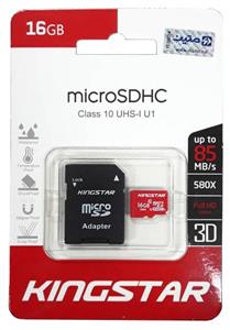 کارت حافظه microSDHC کینگ استار کلاس 10 استاندارد UHS-I U1 سرعت 45MBps همراه با آداپتور SD ظرفیت 16 گیگابایت Kingstar UHS-I U1 Class 10 45MBps microSDHC With Adapter 16GB