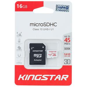 کارت حافظه microSDHC کینگ استار کلاس 10 استاندارد UHS-I U1 سرعت 45MBps همراه با آداپتور SD ظرفیت 16 گیگابایت Kingstar UHS-I U1 Class 10 45MBps microSDHC With Adapter 16GB