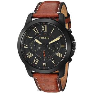Grant - FS5241 ساعت-مردانه-فسیل Fossil Men's Grant Quartz Stainless Steel and Leather Chronograph Watch, Color: Black, Brown (Model: FS5241)