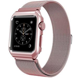 Mobest 38mm Milanese Stainless Steel Wrist Band with Metal Protective Case - Rose Gold 