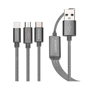 کابل تبدیل USB به microUSB/لایتنینگ/USB-C روموس مدل 3In1 به طول 1.5 متر Romoss 3 In 1 USB To microUSB/Lightning/USB-C Cable 1.5 m