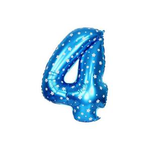 بادکنک فویلی عدد 4 ( عدد چهار ) آبی طرح دار - 32 اینچ