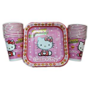 پیش دستی و لیوان یکبار مصرف مدل hello kitty مجموعه 40 عددی 