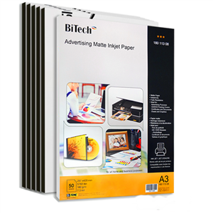 کاغذ مات بایتک سایز A3 وزن 180 گرم 50 برگ Bitech Matt paper A3 size, 180 g, 50Sh