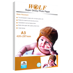 Wolf Super glossy paper A3 size,  180 g, 50Sh کاغذ سوپرگلاسه ولف سایز A3 وزن 180 گرم 50 برگ