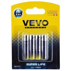باتری نیم قلمی ویوو مدل Super Life R03 بسته 4 عددی VEVO Super Life R03 AAA Battery Pack of 4