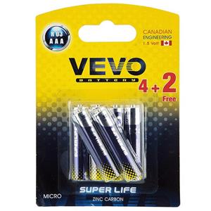 باتری نیم قلمی ویوو مدل Super Life R03 بسته 6 عددی VEVO AAA Battery Pack of 