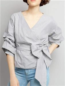 بلوز نخی یقه هفت زنانه  Women Cotton V Neck  Blouse 