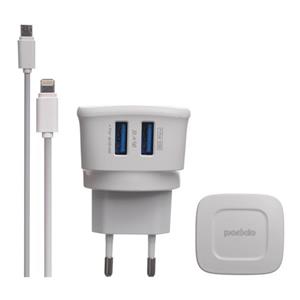شارژر دیواری 2 پورت پرودو همراه با کابل لایتنینگ و مایکرو یو اس بی