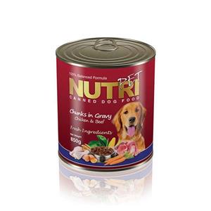 کنسرو سگ نوتری پت حاوی بیف و مرغ در آب گوشت غلیظ (مناسب برای سگ بالغ) – 850 گرمی 
