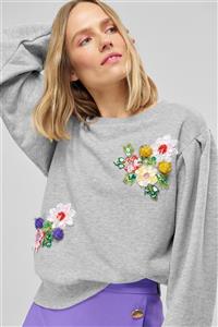 sweatshirt زنانه طوسی پن پن پولک دوزی شده    Trendyolmilla 3784322C101522046029 