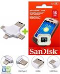 Earldom MicroSD and TF 3 Port All in 1 Adapter Bundle with SanDisk microSDHC 16GB HC-I Class 4