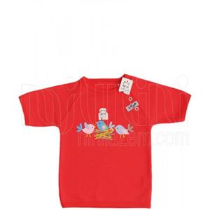 یقه گرد آستین کوتاه دخترانه طرح جوجه ماتیکی تاپ لاین Topline