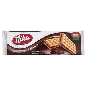 ویفر ترد پرشده با کرم کاکائویی فندقی کارامل نیکا مقدار 200 گرم Nika Crispy Wafers Filled With Hazelnut And Cocoa Cream 200gr 